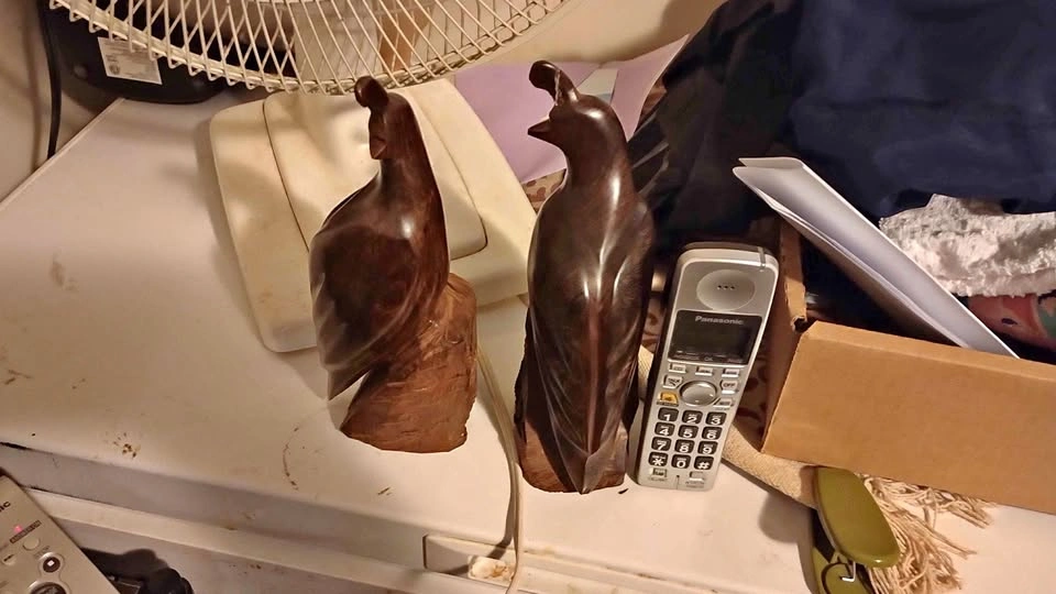 Vintage Set of Ironwood Carved Quail Book Ends - 8" Tall