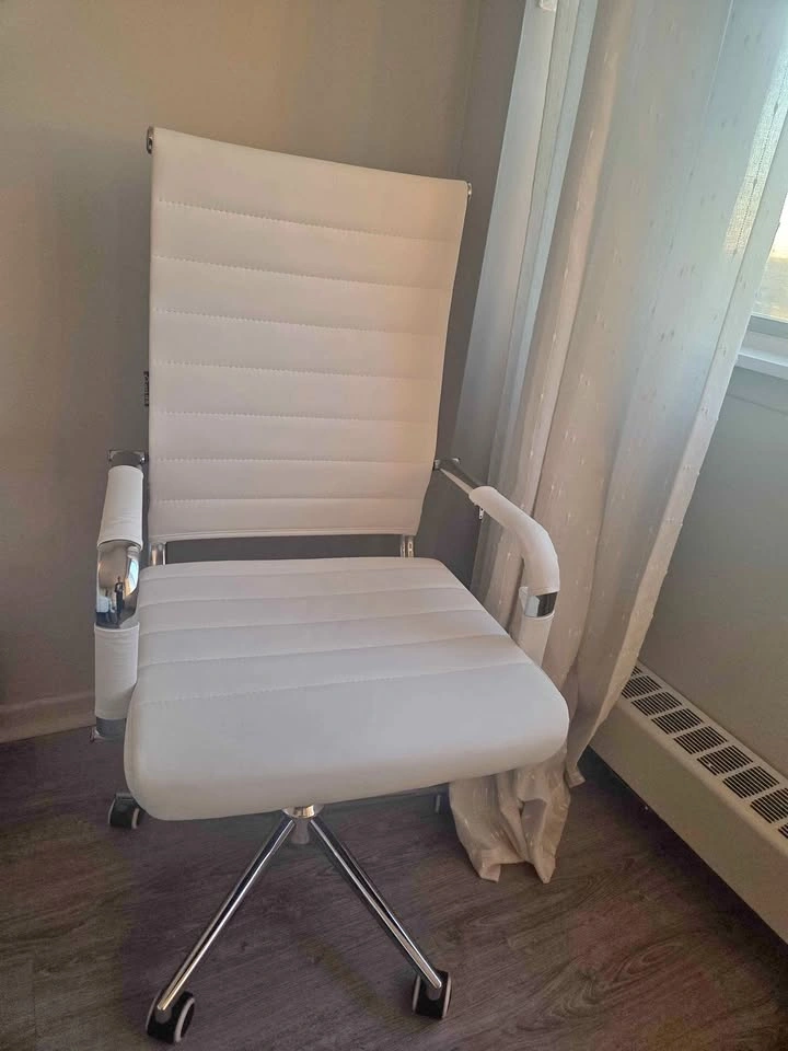 MOVING SALE- White faux leather high back office chair