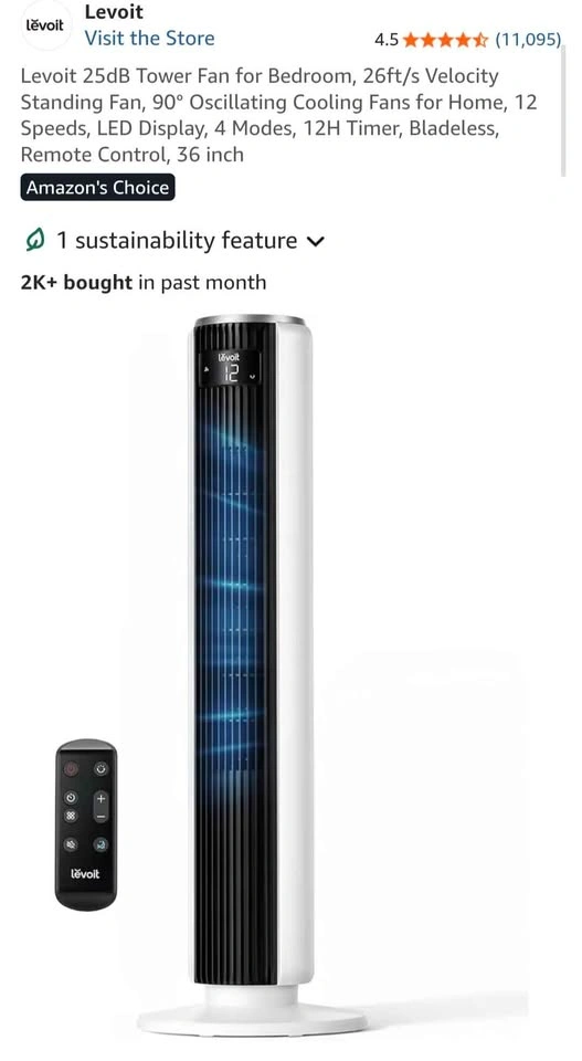Levoit 36 inch standing tower fan with 12 speeds - photo 4