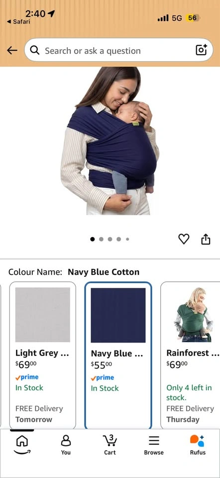 Boba Baby Wrap Carrier - Stretch Cotton Newborn Sling, Navy Blue - photo 2