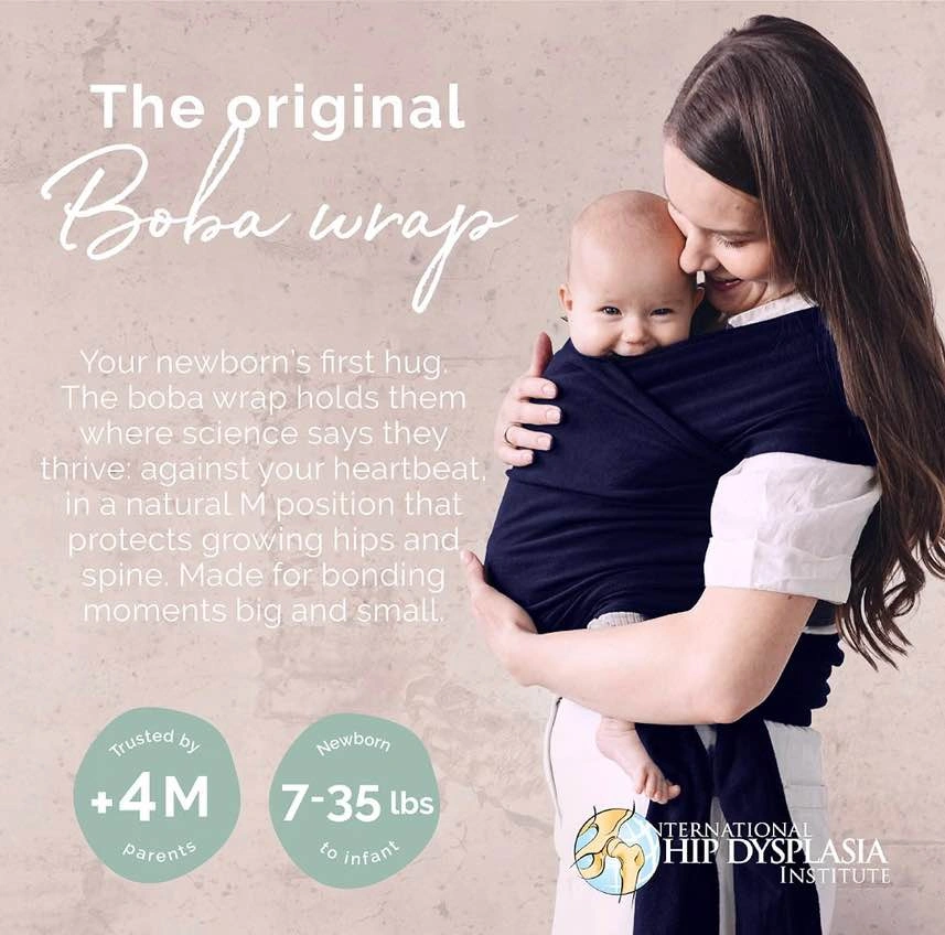 Boba Baby Wrap Carrier - Stretch Cotton Newborn Sling, Navy Blue - photo 4