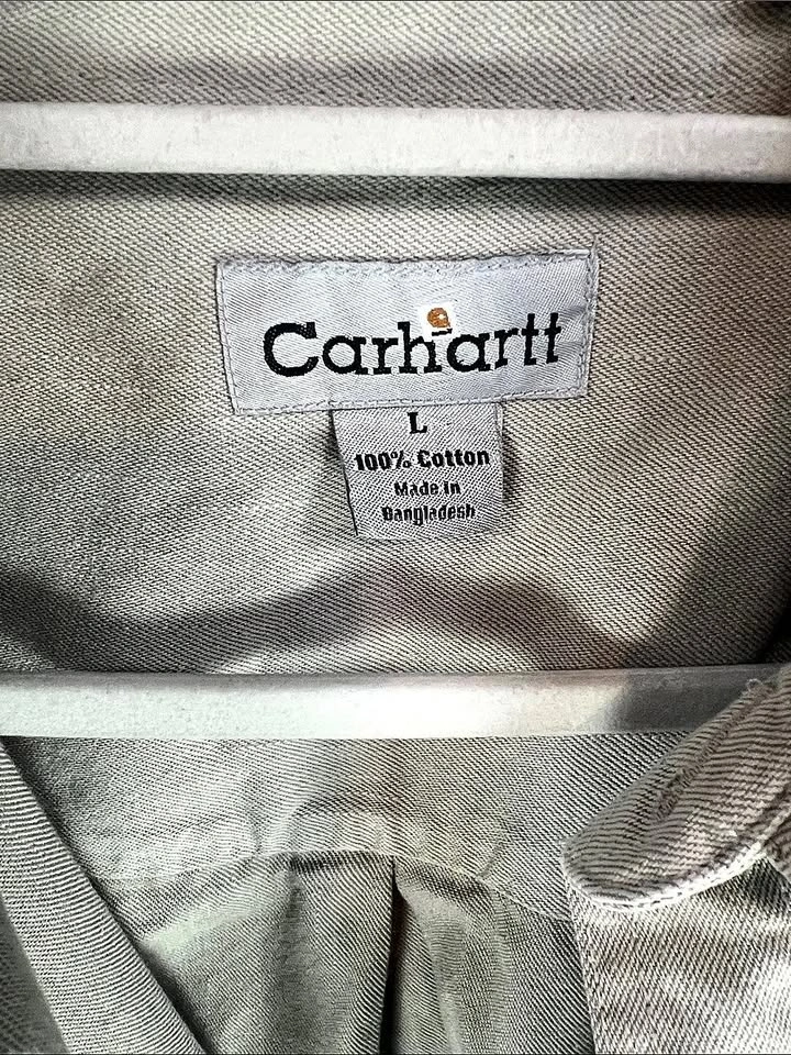 Vintage Carhartt Heavy Washed Denim Work Shirt Men's Large Sand - photo 5