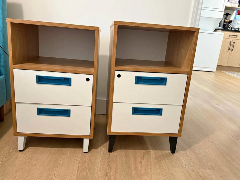 Pair of Modern Wood and White Nightstands