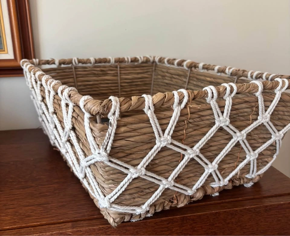 Vintage Boho Seagrass and Macrame Rectangular Storage Basket 17x - photo 4