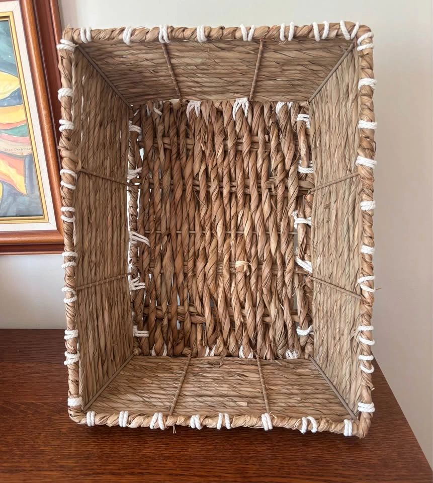 Vintage Boho Seagrass and Macrame Rectangular Storage Basket 17x - photo 5