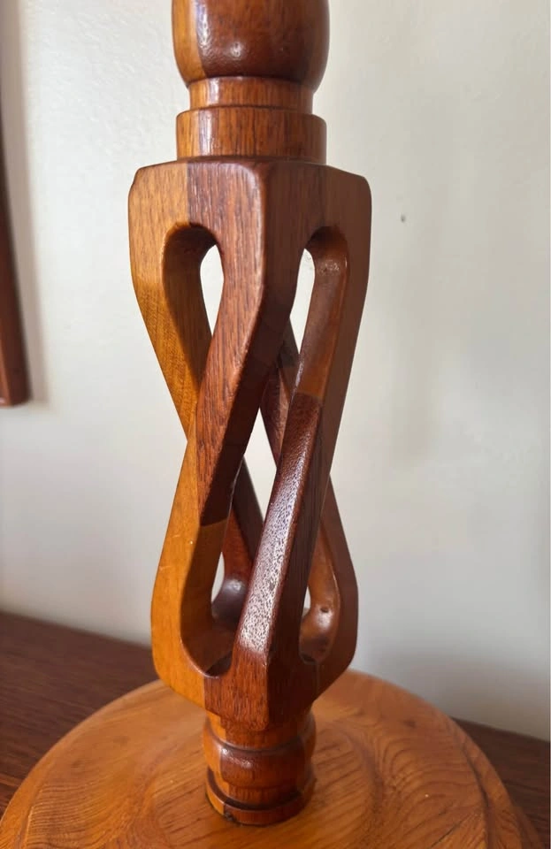 Hand Carved Interlocking Double Helix Wood Pillar Candle Holder - photo 4