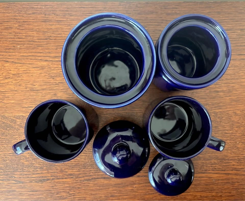 Sango Japan Cobalt Blue Ceramic Canisters and Mugs 4pc Set - photo 2