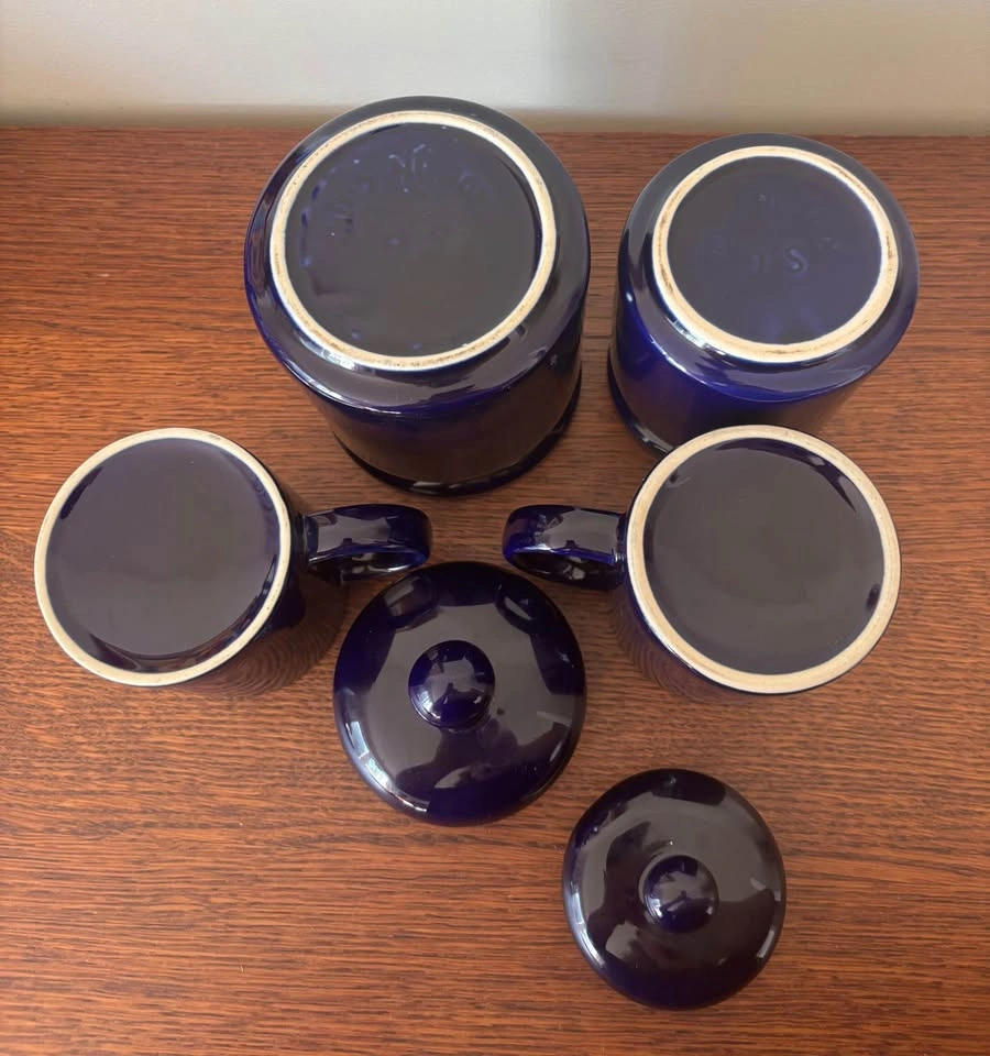 Sango Japan Cobalt Blue Ceramic Canisters and Mugs 4pc Set - photo 3