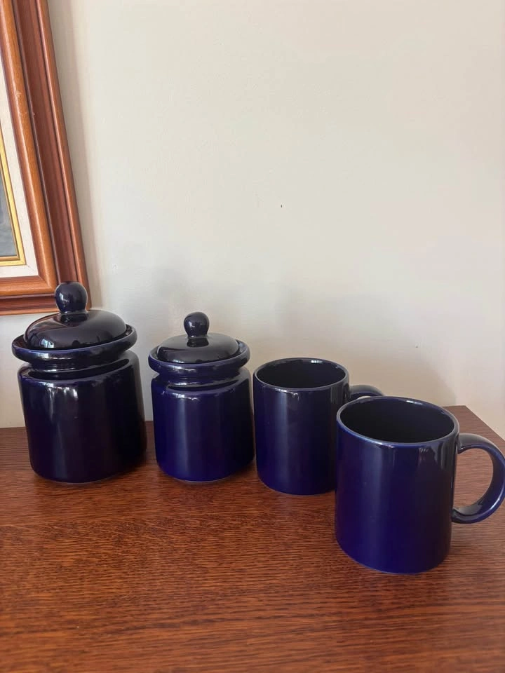 Sango Japan Cobalt Blue Ceramic Canisters and Mugs 4pc Set - photo 4