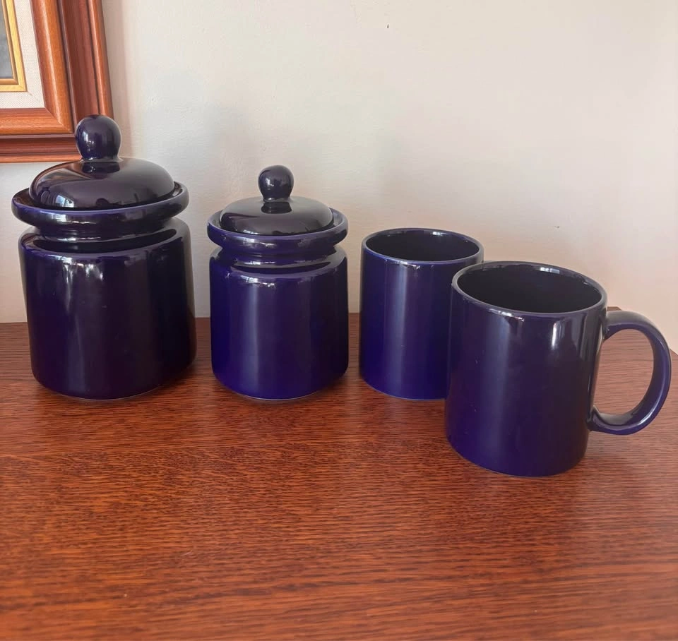 Sango Japan Cobalt Blue Ceramic Canisters and Mugs 4pc Set - photo 5