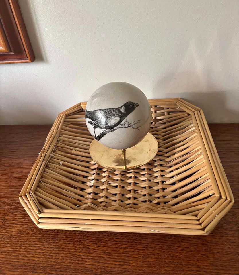 Vintage Solid Brass & Woven Basket Halloween Staging Set