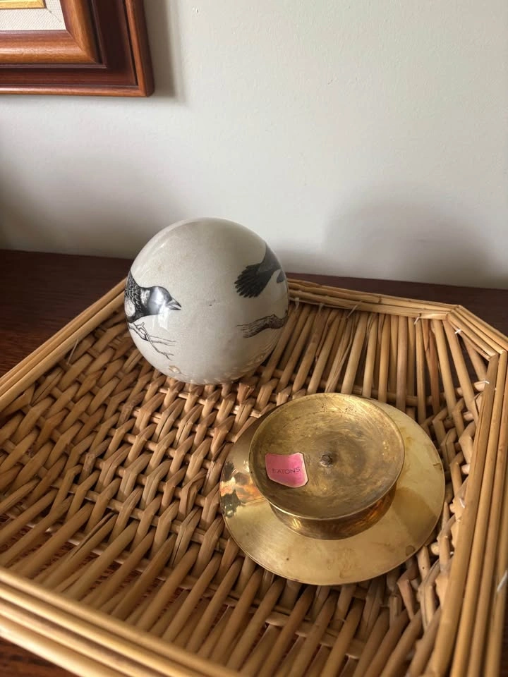 Vintage Solid Brass & Woven Basket Halloween Staging Set - photo 4