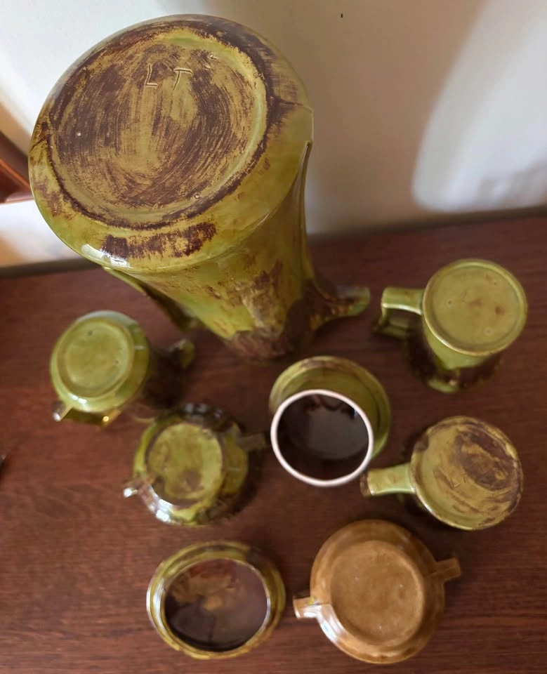 Vintage Mid Century Modern Drip Glaze 6 Piece Coffee Set - photo 2