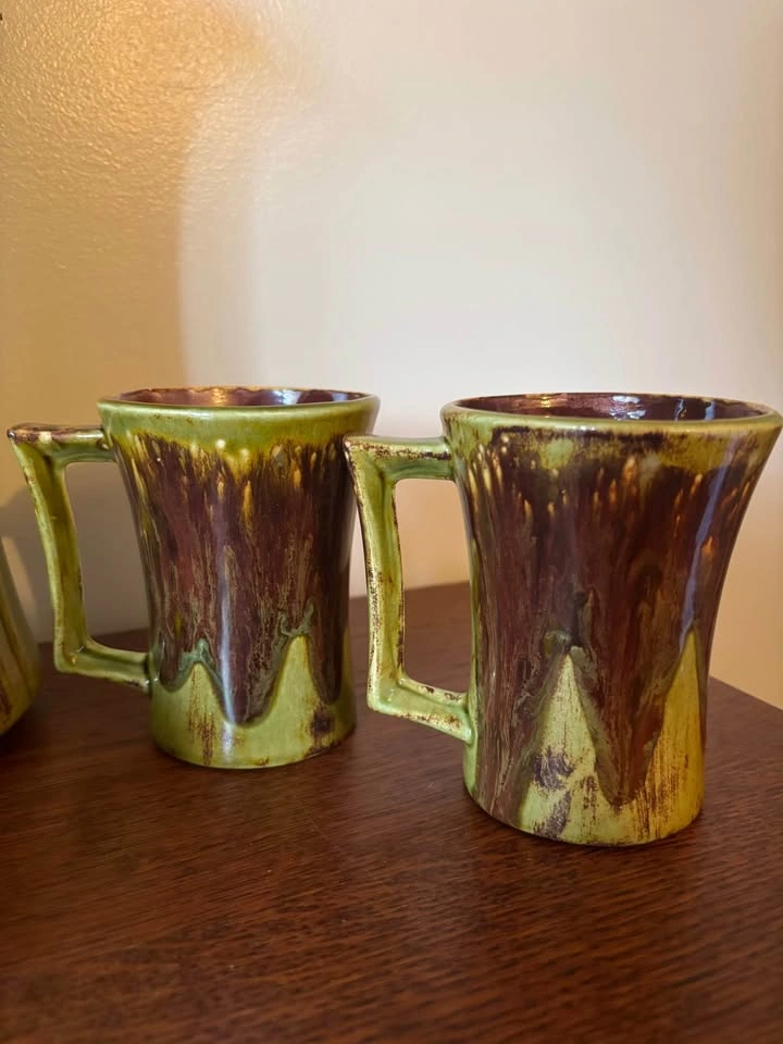 Vintage Mid Century Modern Drip Glaze 6 Piece Coffee Set - photo 4