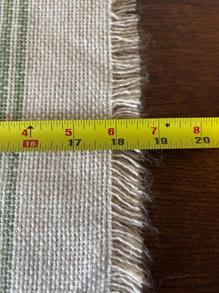 Vintage Hand Woven Wool Placemats Oatmeal and Green Fringe Set o - photo 5