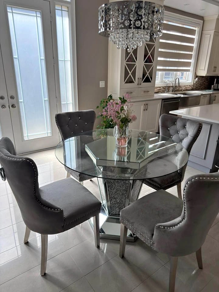 Glass table dining set with chairs
