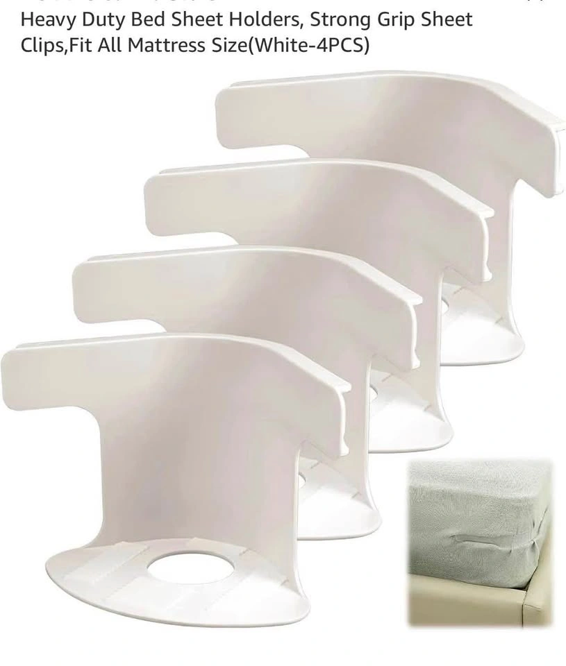 Heavy Duty Bed Sheet Holders, Strong Grip Sheet Clips (White - 4