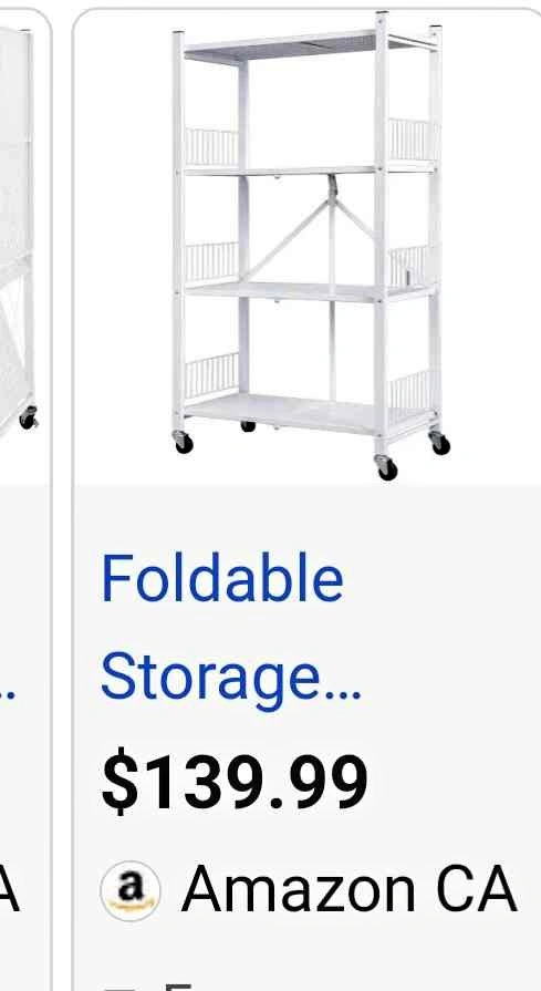 White 4-Tier Foldable Storage Rack with Wheels