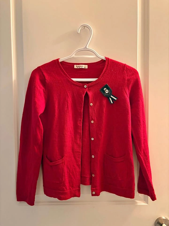 SM2 Red 100% Wool Cardigan with Brooch