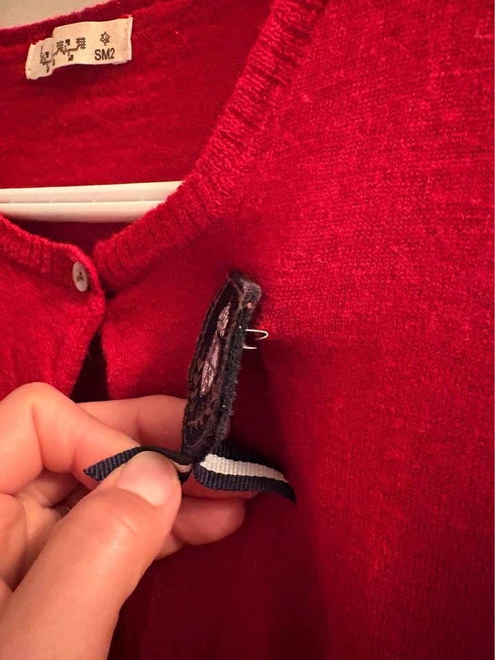 SM2 Red 100% Wool Cardigan with Brooch - photo 5