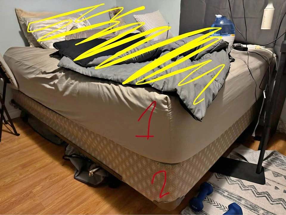 Queen-sized mattress (with bed frame & sheets)