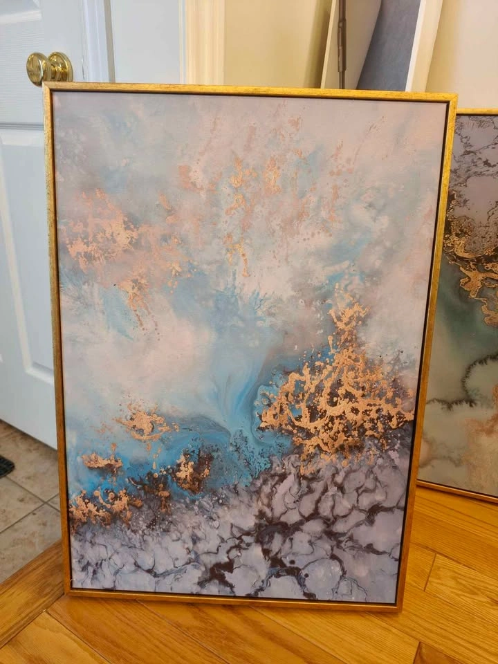 Set of 2 Abstract Framed Canvas Wall Art 19" H x 27" W x 2" D - photo 2