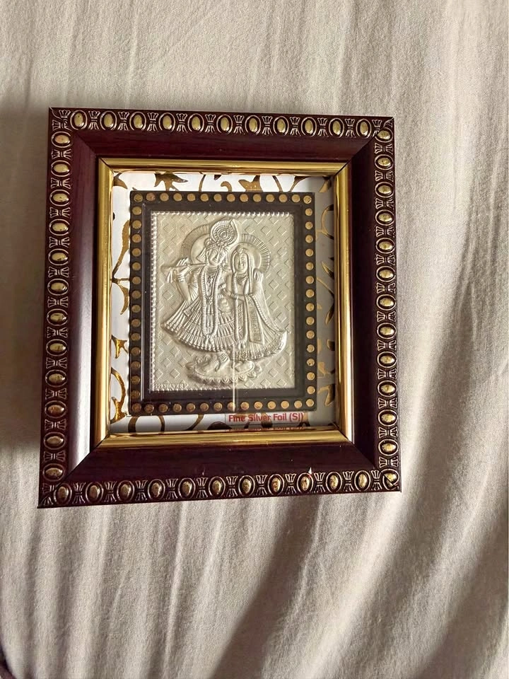 Radha Krishna Fine Silver Foil Framed Art
