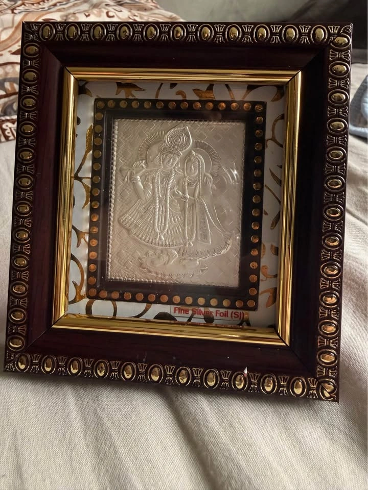 Radha Krishna Fine Silver Foil Framed Art - photo 3