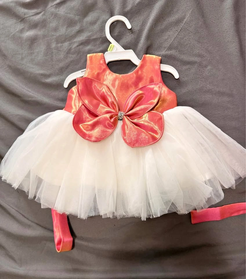 Coral and White Tulle Toddler Dress