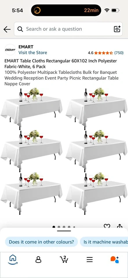 New- 6 pack white table cloths 60x102”