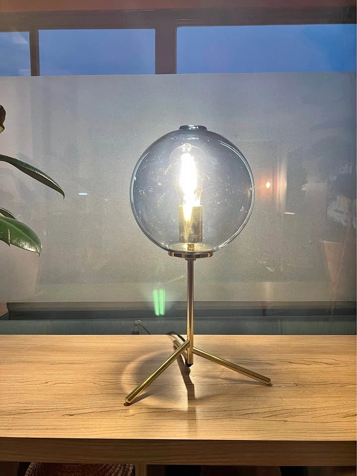 Blown Blue Glass Table Lamp with Gold Base