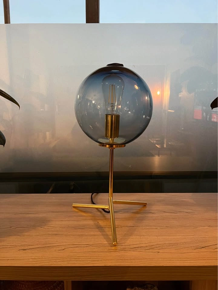 Blown Blue Glass Table Lamp with Gold Base - photo 2