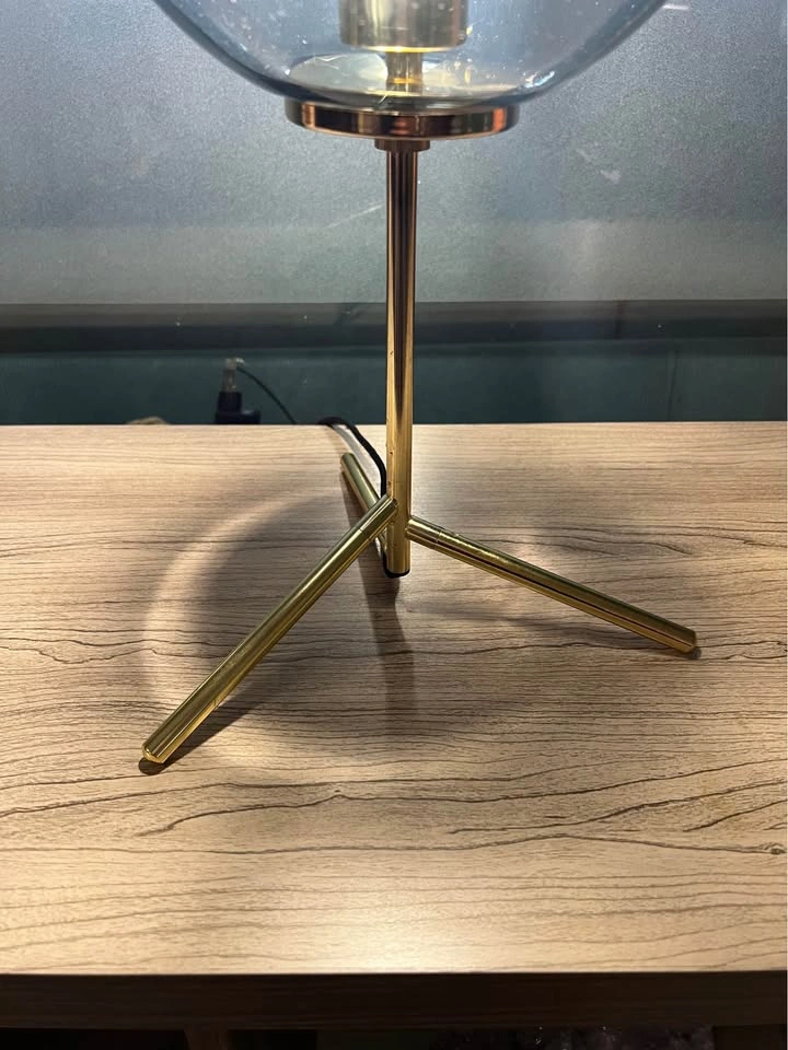 Blown Blue Glass Table Lamp with Gold Base - photo 3