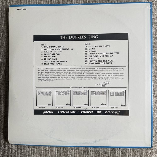 THE DUPREES Sing Post Records 1000 Black Vinyl LP Stereo - photo 2