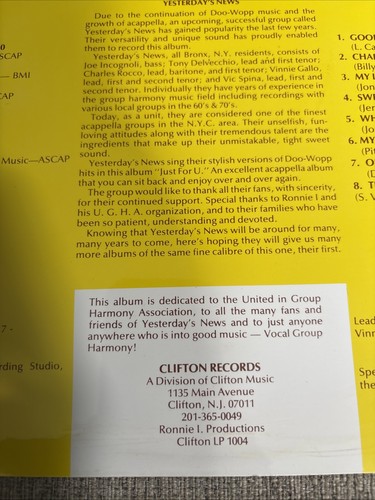 YESTERDAY’S NEWS Sings Just For U LP Clifton Records 1004 - photo 3