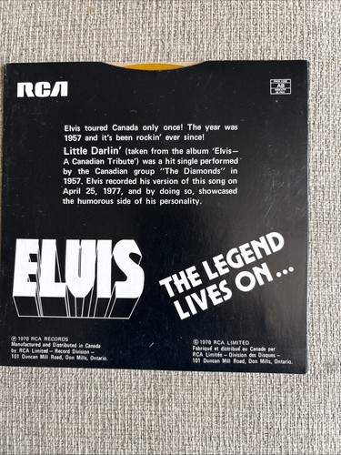 45 RPM Elvis Presley RCA CANADA 50476 Little Darlin / I'm Movin - photo 2