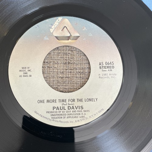 PAUL DAVIS Cool Night / One More Time For The Lonely 45 1981 - photo 2