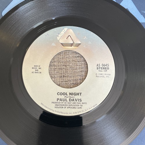 PAUL DAVIS Cool Night / One More Time For The Lonely 45 1981 - photo 4