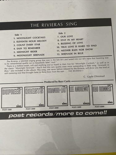 THE RIVIERAS Sing LP Post 2000 Doo-Wop 1960s Soul Shrink Wrap - photo 3