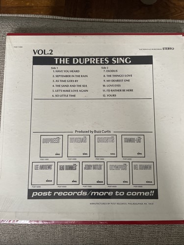 The Duprees Sing Vol 2 Vinyl LP Post Records POST-11000 - photo 3