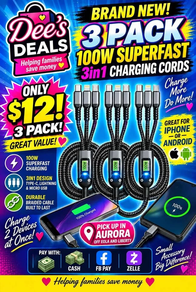 3 Pack 100W 3n1 charging cords Only $10! - photo 4