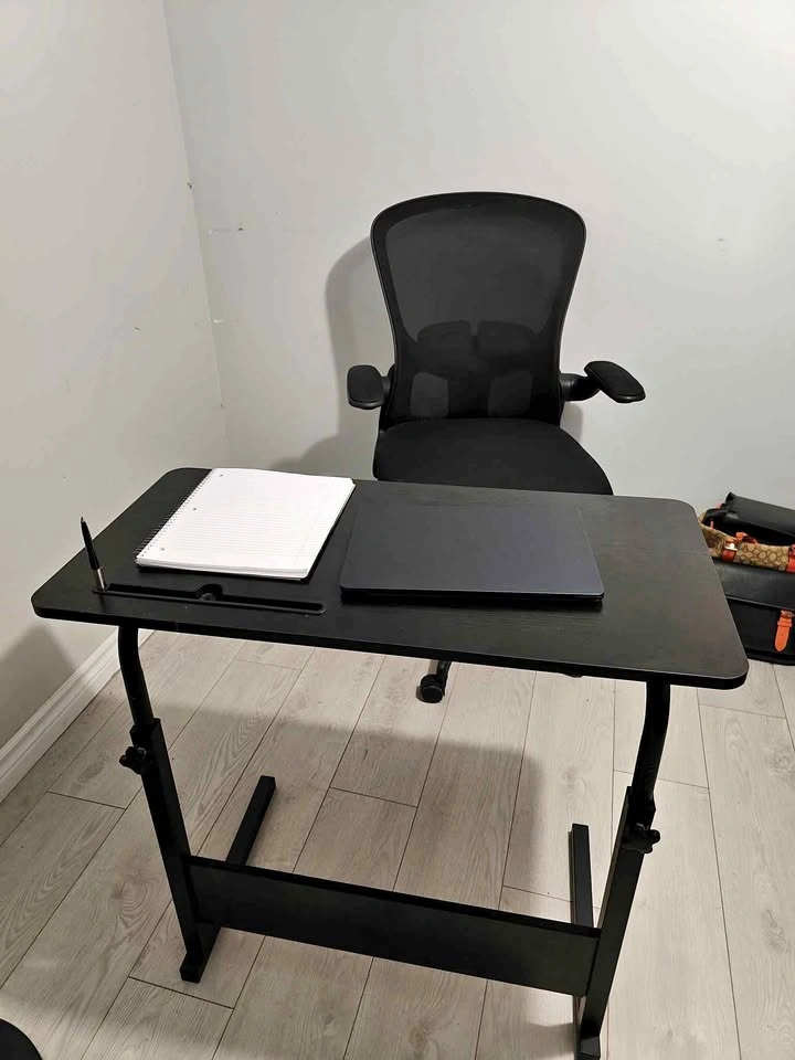 Black Mesh Office Chair and Adjustable Desk Set