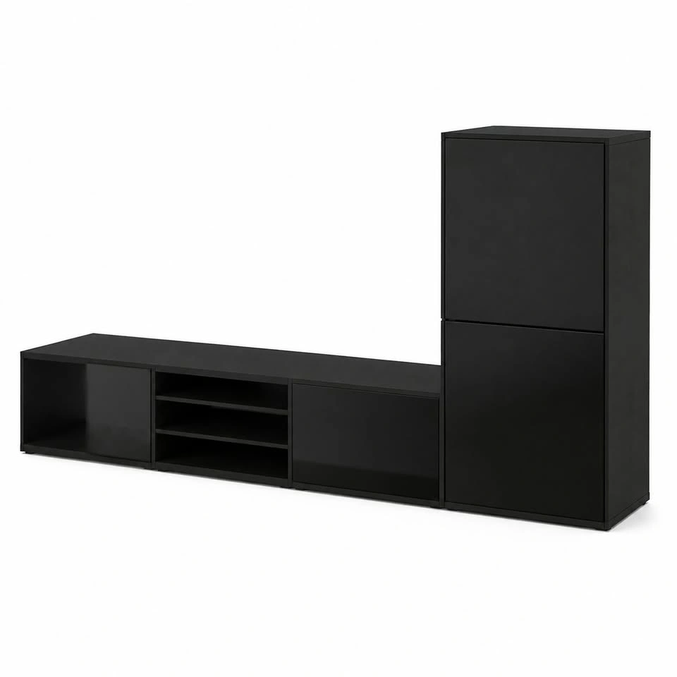 Modern Black TV Unit w/ Glass Doors - photo 2