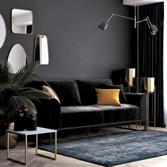 Full Convertible Sofa, Black Velvet