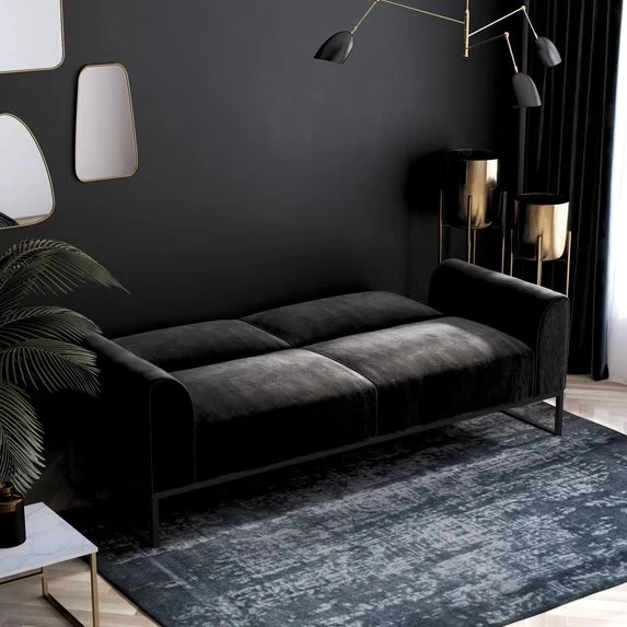 Full Convertible Sofa, Black Velvet - photo 2