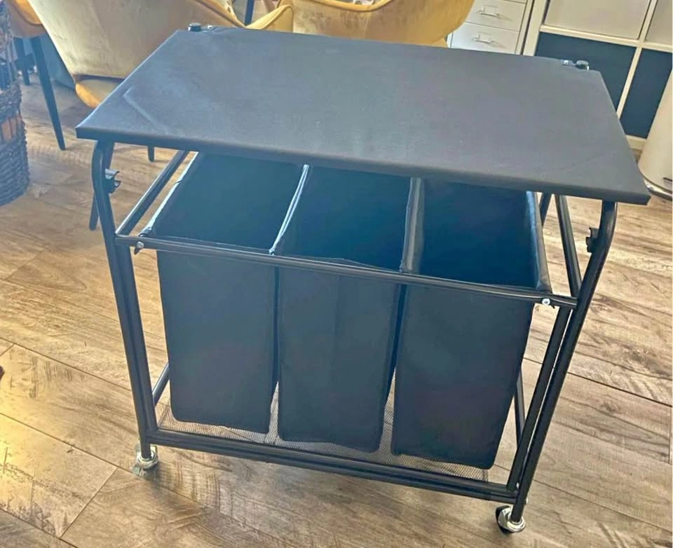 3-Bag Laundry Sorter Cart with Ironing Board Top