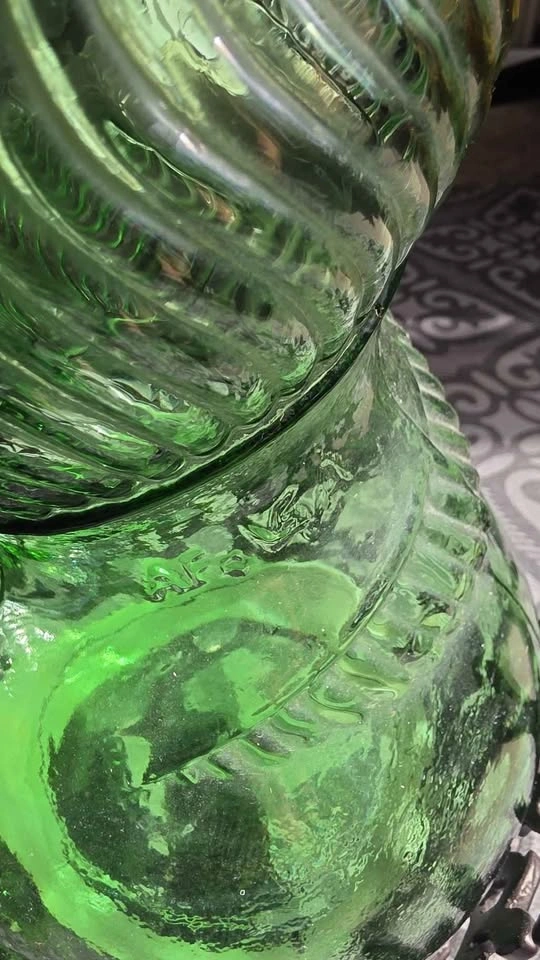 Vintage Green Spiral Glass Genie Bottle with Metal Stand 80cm - photo 2