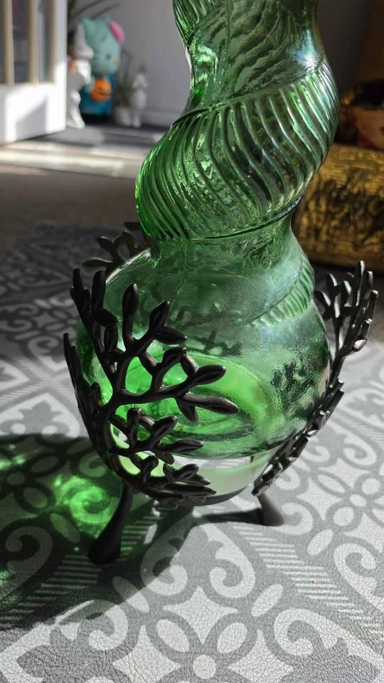 Vintage Green Spiral Glass Genie Bottle with Metal Stand 80cm - photo 3