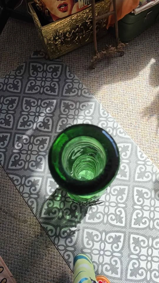 Vintage Green Spiral Glass Genie Bottle with Metal Stand 80cm - photo 4