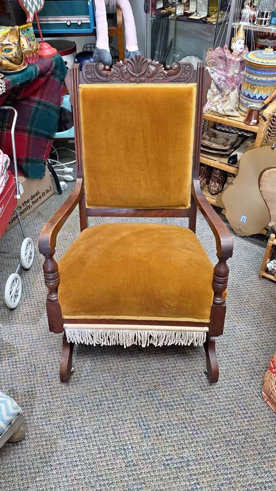 Antique Victorian Walnut Platform Rocking Chair